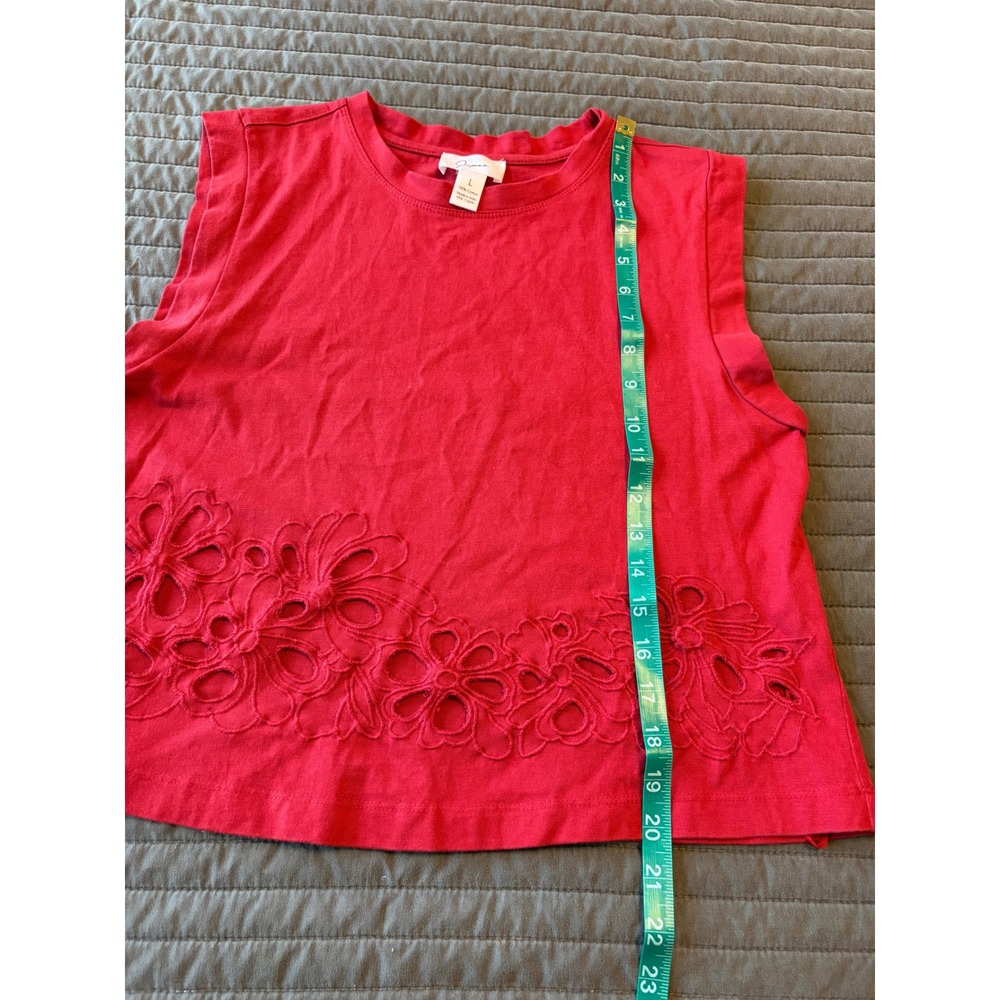 Japna Red Floral Eyelet Embroidered Hem Cotton Tank Top Large - Picture 6 of 7